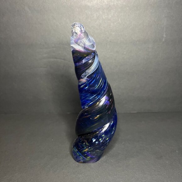 VTG Unique Hand Blown Blue & Purple Twisted Swirl Art Glass Paperweight 7" - Picture 3 of 5